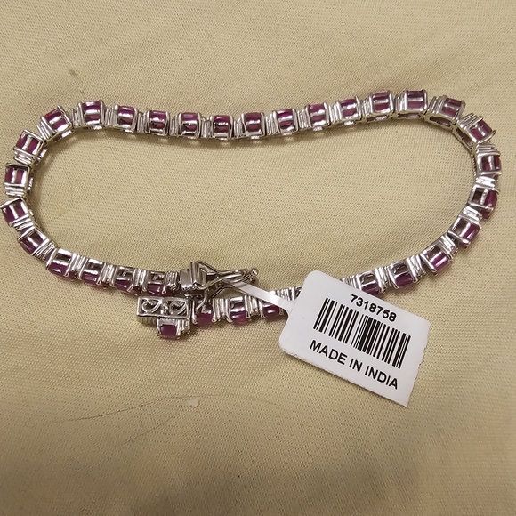 8 inch, Ruby & Zircon Bracelet, 925 Silver, Tongue/Groove Closure, NWT - Picture 3 of 9